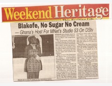 Press cutting reporting Akua as presenter for Studio 53 on MNet