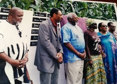 Akua with Dr. Erieka Bennet, Sekou Nkrumah, Julius Garvey and other dignitaries at the launch of the Ancestral Wall.