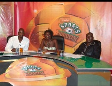 Tony Baffour, Akua, & Charles Sam on the set of Soccer Academy, Season 1