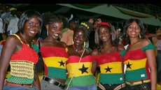 Akua and models from KoFeBean supporting the Black Stars at Accra Sports Stadium